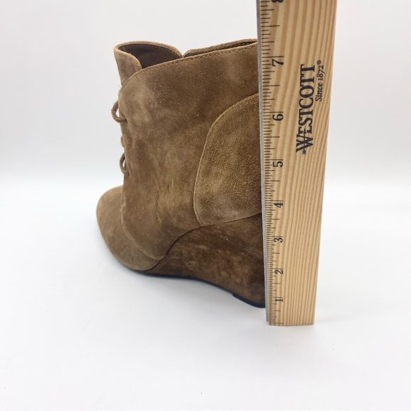 Via Spiga-Tan Suede Leather Lace Up Wedge Booties 9.5 - Picture 5 of 7
